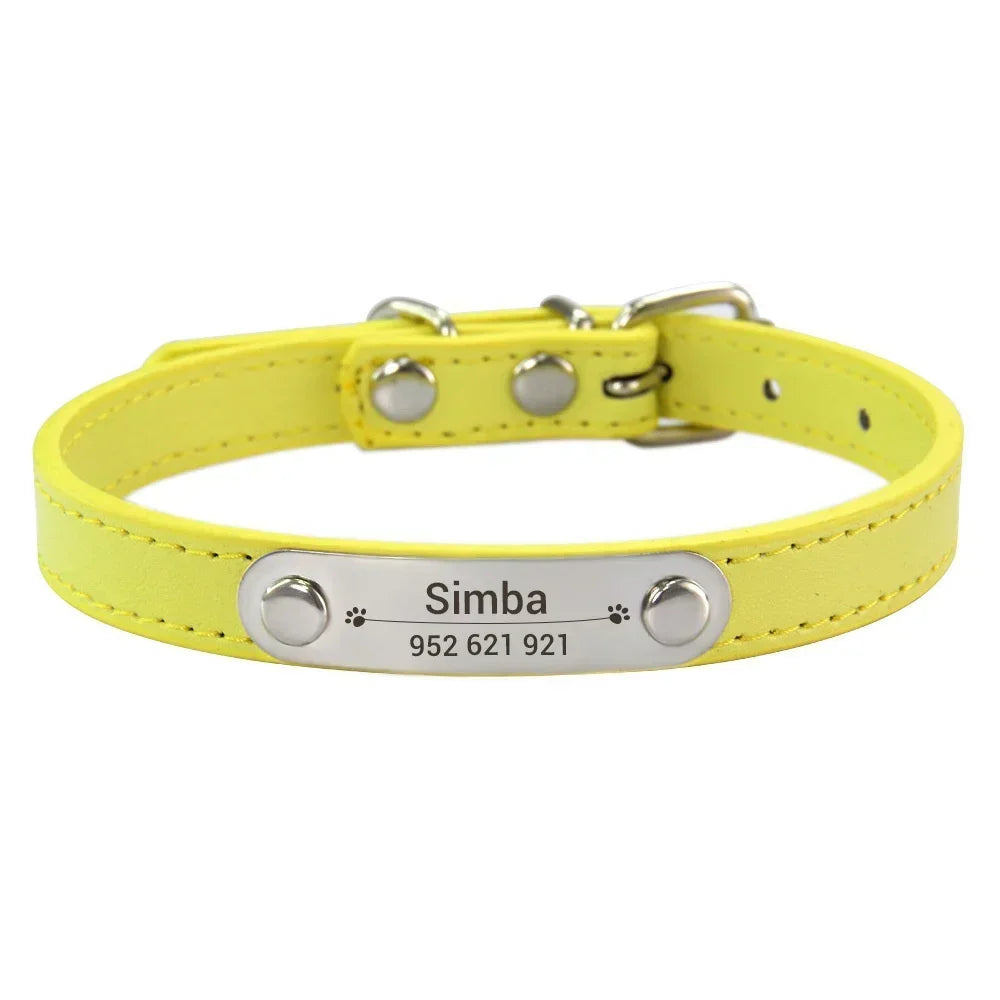 Personalized Leather Dog Collar: Custom Carved Name ID & Anti-Lost Design