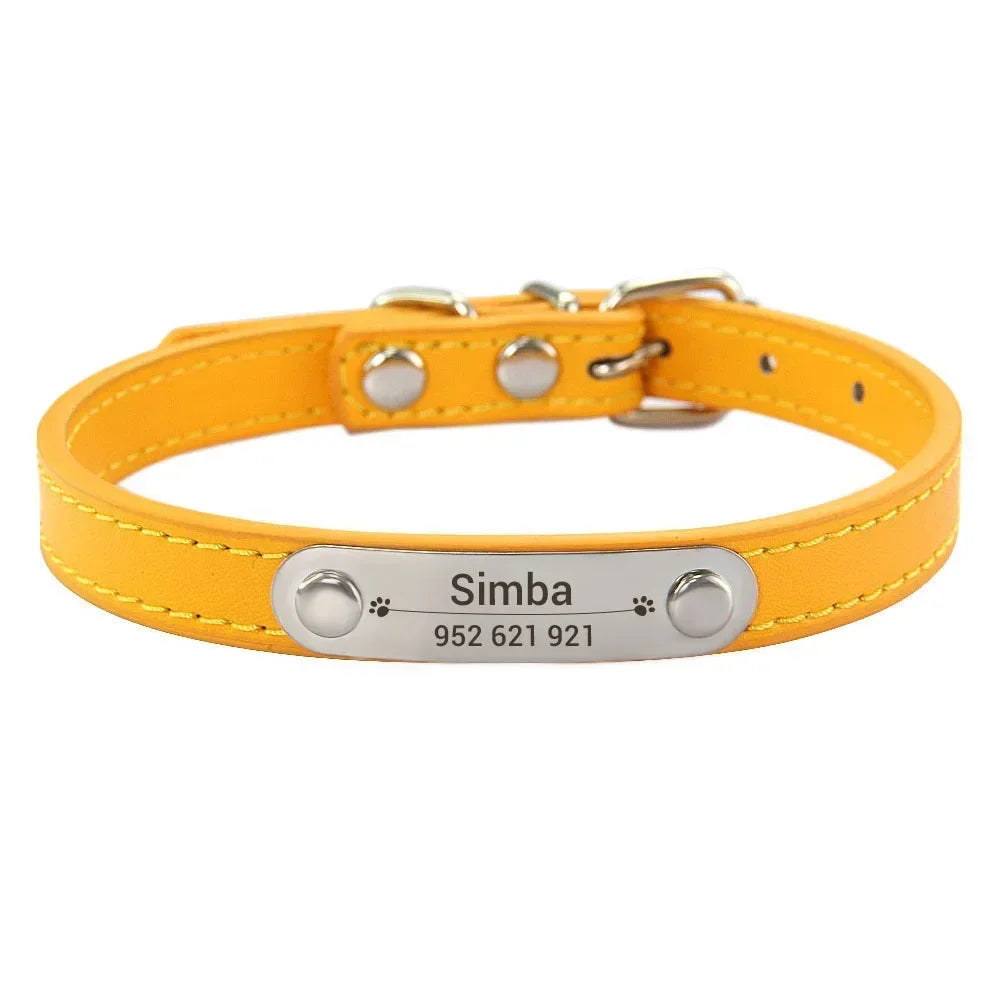 Personalized Leather Dog Collar: Custom Carved Name ID & Anti-Lost Design