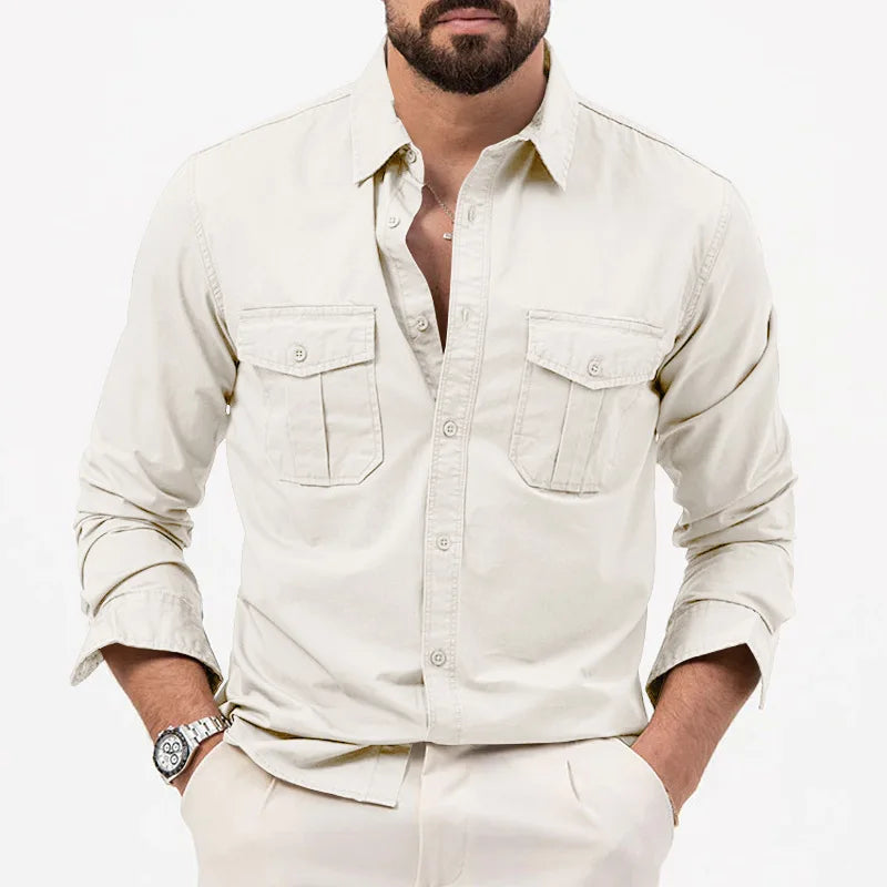 Men’s Business Casual Shirt – Army Green Long Sleeve Camisa Masculina