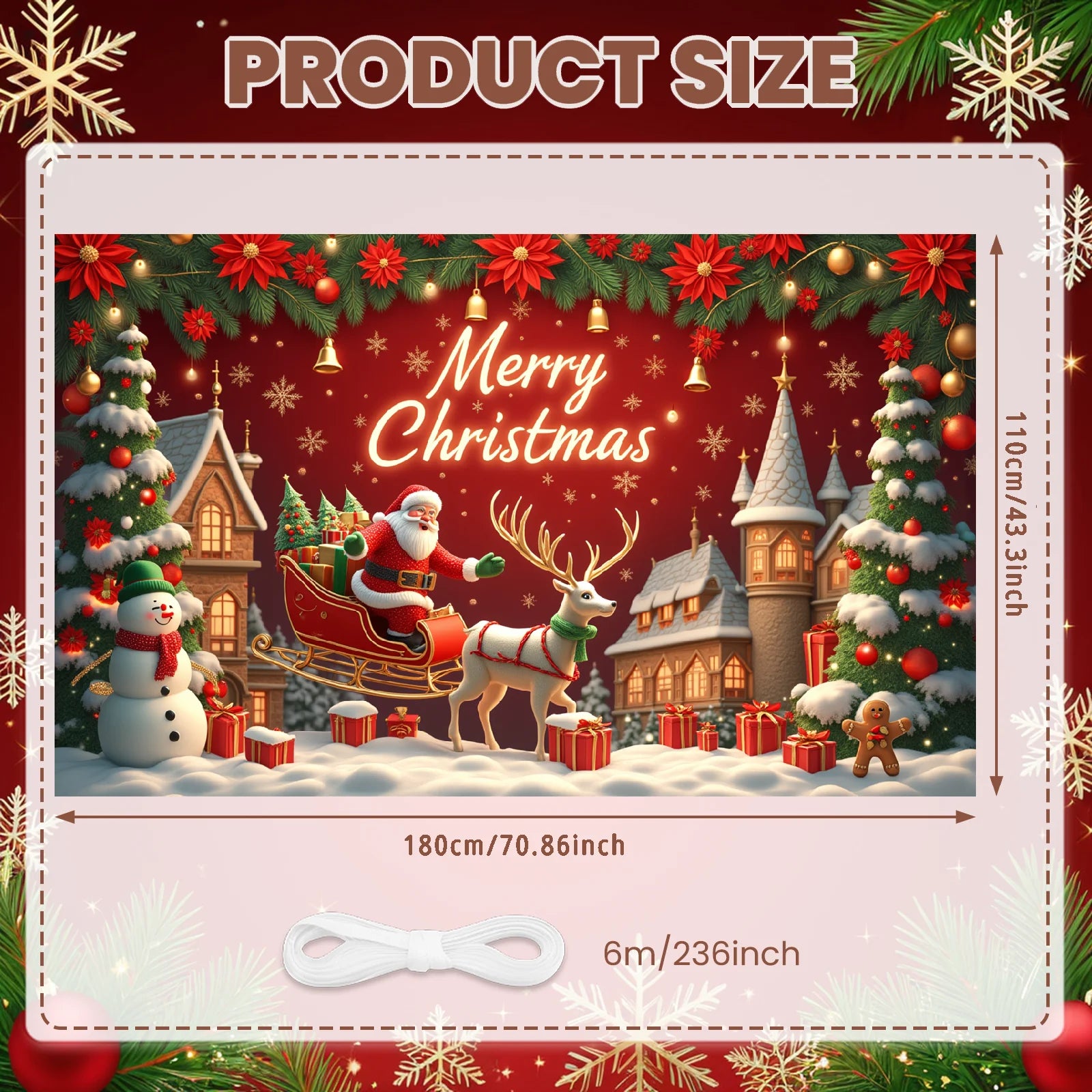 Merry Christmas Santa Decoration Festive Banner Polyester Snowy Scene Winter Holiday for Christmas Party Decor Seasonal Celebrat