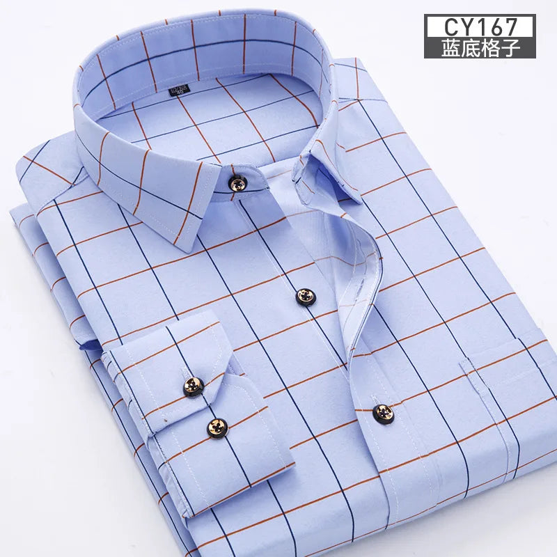 New men's shirt Thin long-sleeved printed spring/summer non-ironing slim breathable shirt