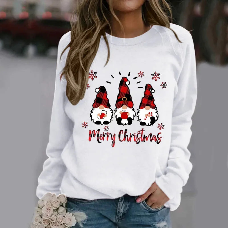 Ladies Christmas Hoodies Winter Christmas Round Collar Hoodie Sweatshirt  Streetwear