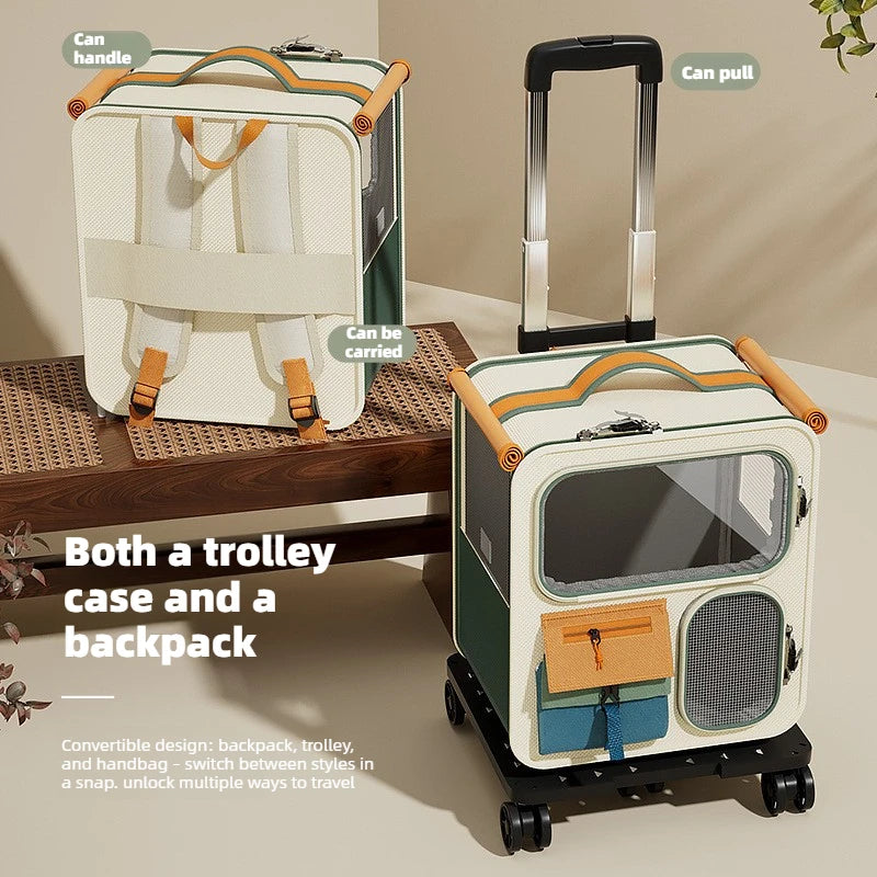 Rolling Cat Carrier with Wheels – Pet Travel Carrier for Large Cats & Small Dogs Up to 10kg
