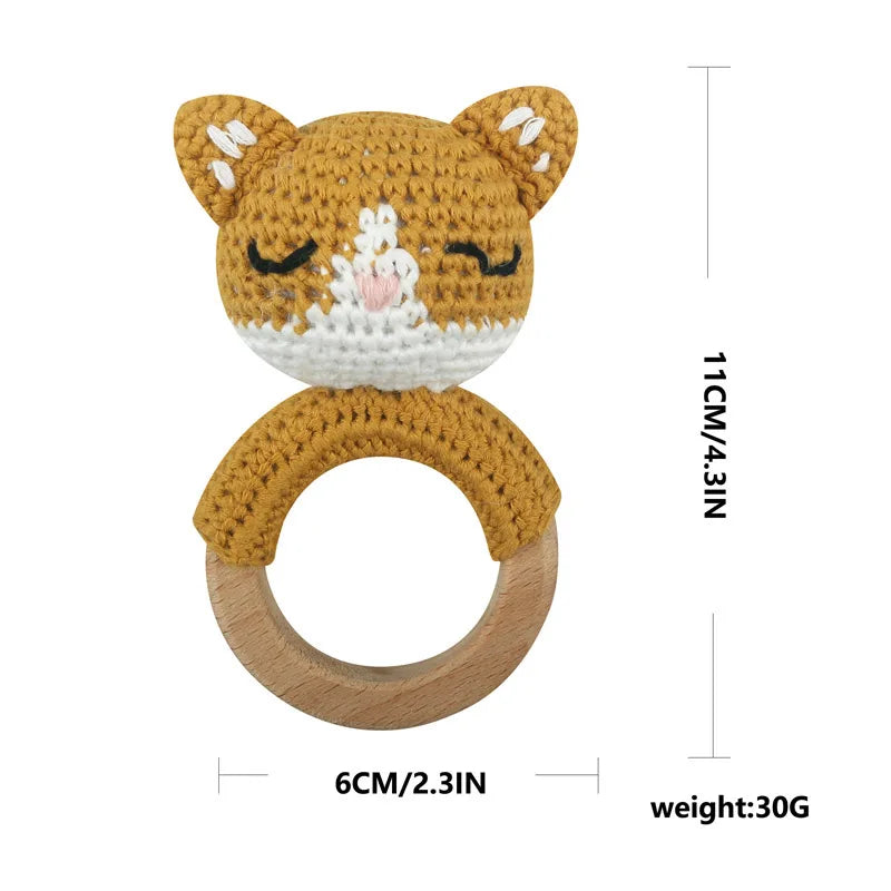 Amigurumi Cartoon Animal Baby Rattle Cute Wooden Ring Handhold Newborn Rattle Toys Handmade Pacifier Clips Kids Educational Toys - PULSE MART