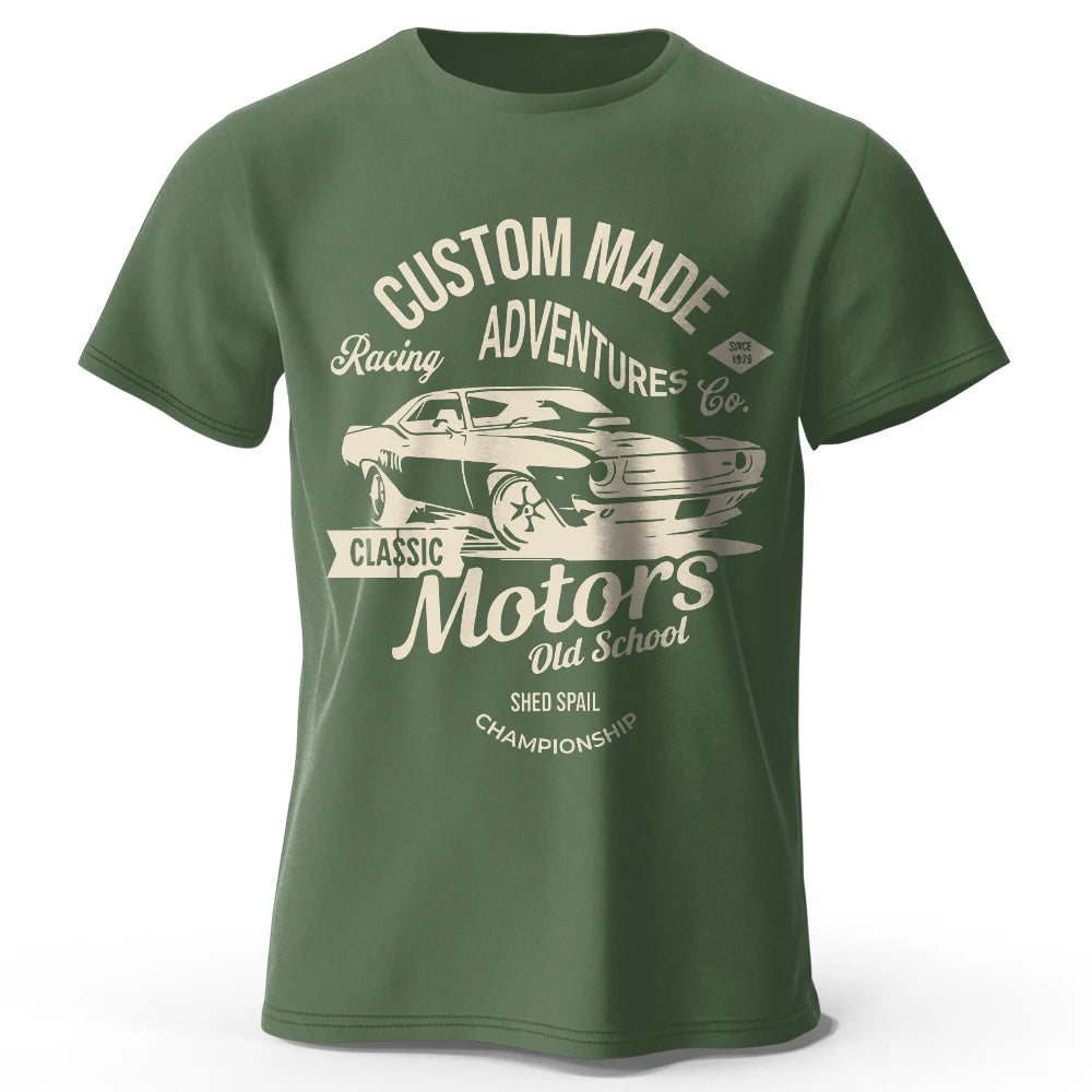 Men’s Motors Printed T-Shirt – 100% Cotton Oversized Vintage Graphic Tee for Men &amp; Women