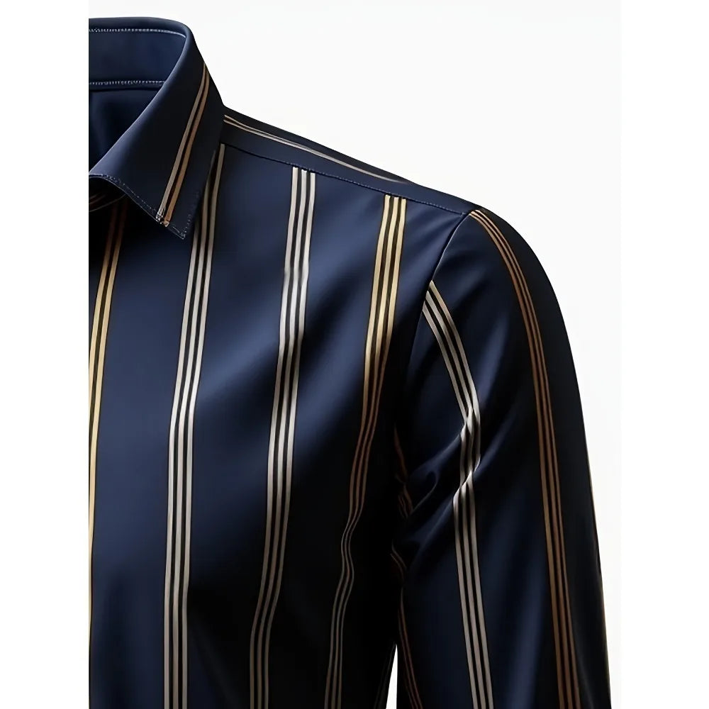 2025 New Men’s Striped Long Sleeve Shirt – Smart Casual Business Fashion