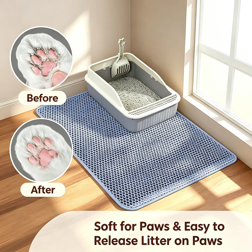 Large Double-Layer Cat Litter Mat – Waterproof Non-Slip Litter Box Filter & Litter Catcher