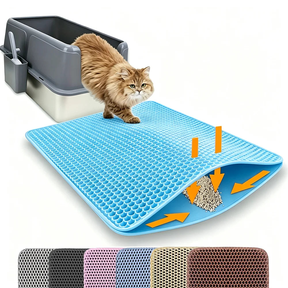 Large Double-Layer Cat Litter Mat – Waterproof Non-Slip Litter Box Filter & Litter Catcher
