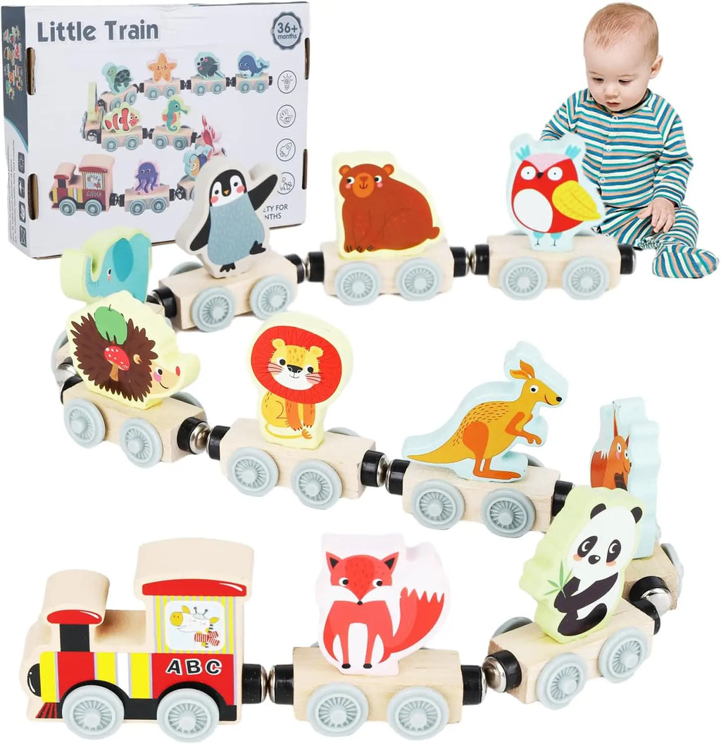 Montessori Magnetic Wooden Train Toys Early Educational Cognition Animal Toy Sorting Learning Teaching Car Cartoon Set For Kids