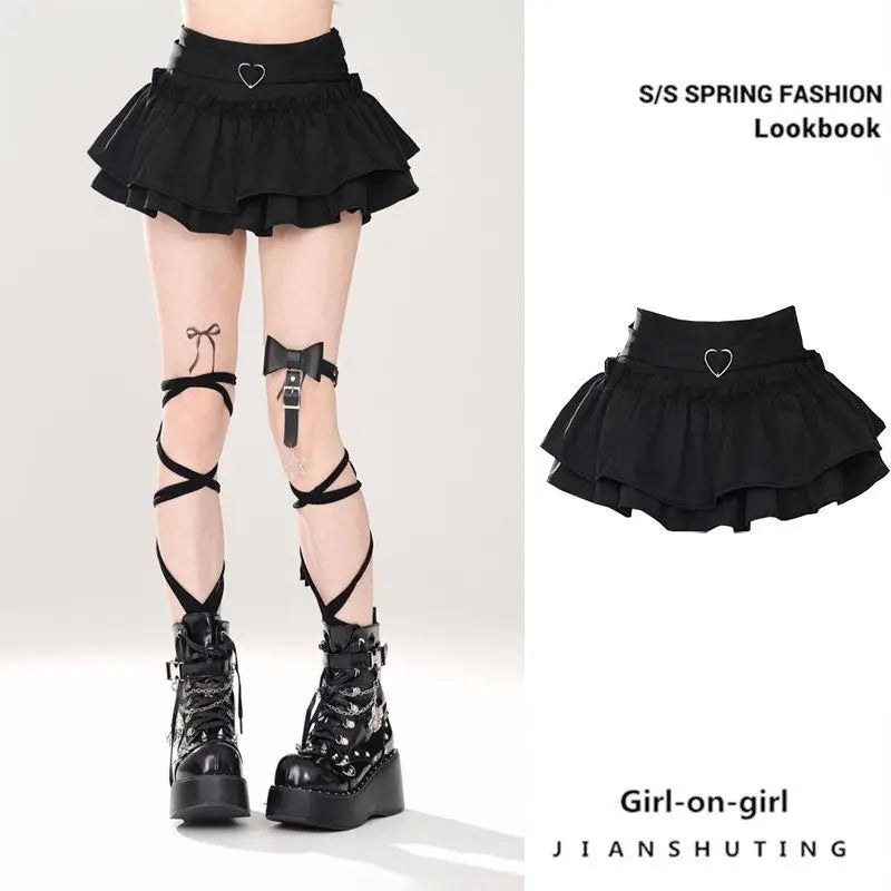 Women’s Ruffle A-Line Skirt – High Waist Korean Streetwear, Y2K Gothic Summer Style