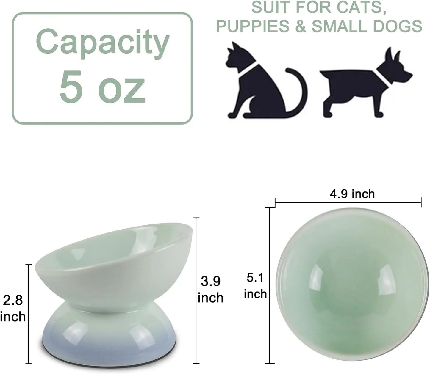 Ceramic Elevated Cat Bowl – Tilted Food & Water Bowl, Dishwasher & Microwave Safe