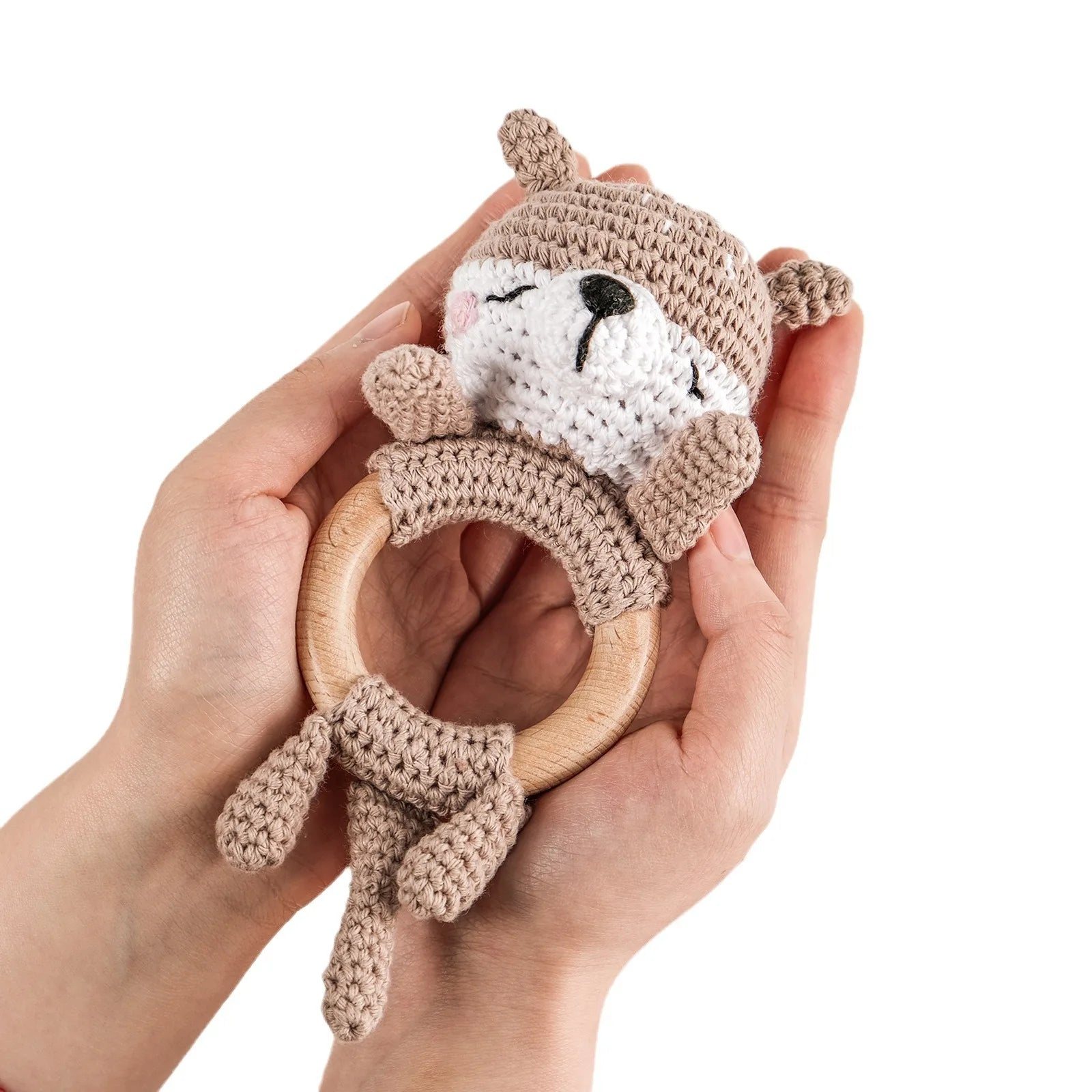 Amigurumi Cartoon Animal Baby Rattle Cute Wooden Ring Handhold Newborn Rattle Toys Handmade Pacifier Clips Kids Educational Toys - PULSE MART