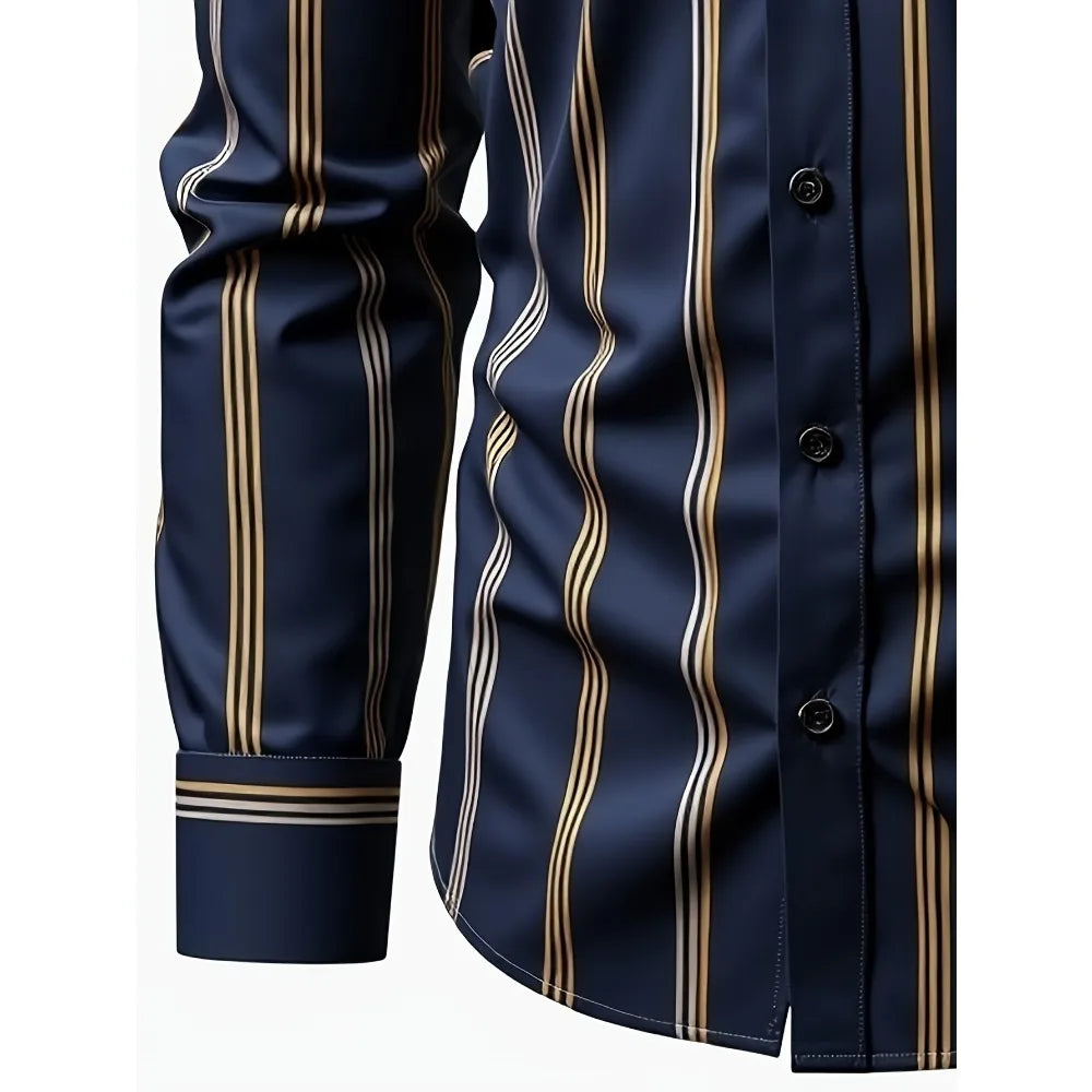 2025 New Men’s Striped Long Sleeve Shirt – Smart Casual Business Fashion