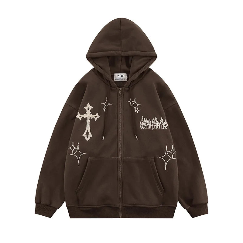 Hooded Sweatshirt Men's Women's Cross Embroidery Couple Trend Street Loose Hoodies