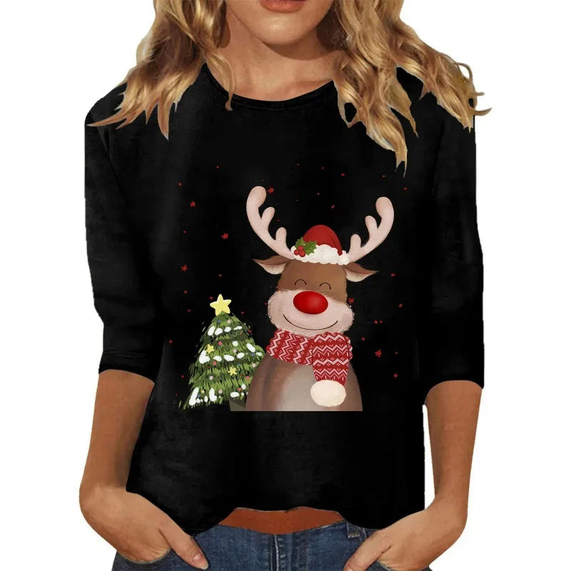 Ladies Christmas Hoodies Winter Christmas Round Collar Hoodie Sweatshirt  Streetwear