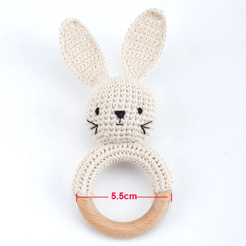 Amigurumi Cartoon Animal Baby Rattle Cute Wooden Ring Handhold Newborn Rattle Toys Handmade Pacifier Clips Kids Educational Toys - PULSE MART
