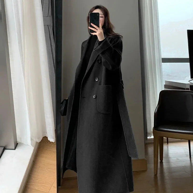 Women’s Korean Fashion Long Woolen Coat – Thickened Winter Overcoat - PULSE MART