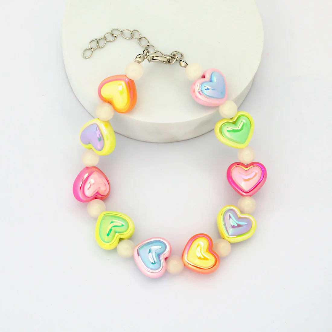 Cute Candy-Colored Pet Collar: Pearl Necklace with Flower Beads & Alloy Chain