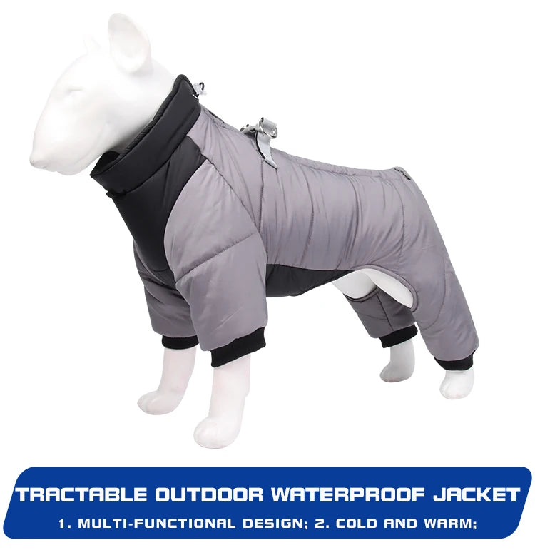 Reflective Four-Legged Dog Winter Coat - Rainproof Windproof Overalls