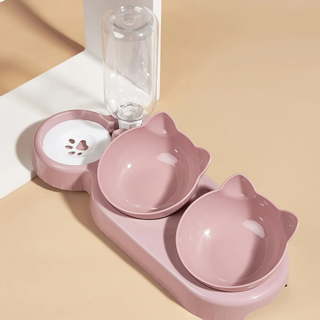3-in-1 Elevated Cat Bowl & Gravity Water Feeder – Tilted Food & Water Bowl Set for Cats & Small Dogs