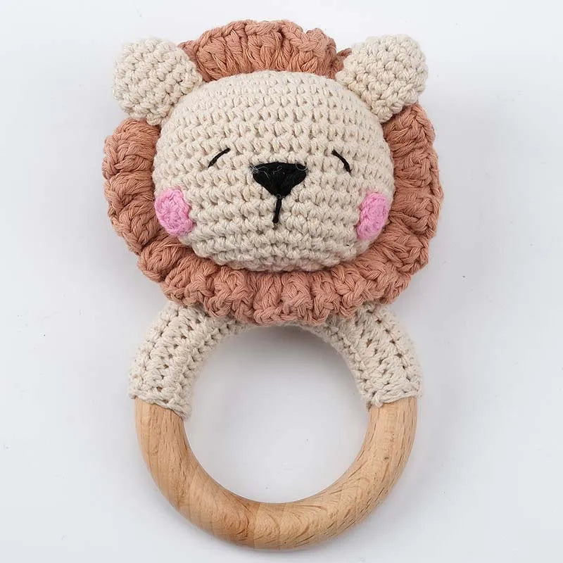 Amigurumi Cartoon Animal Baby Rattle Cute Wooden Ring Handhold Newborn Rattle Toys Handmade Pacifier Clips Kids Educational Toys - PULSE MART
