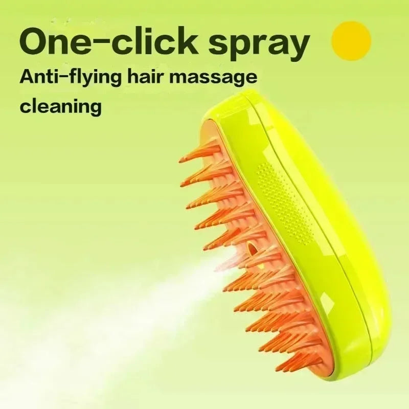 3-in-1 Electric Pet Steam Brush – Cat & Dog Grooming Brush with Spray & Massage Comb