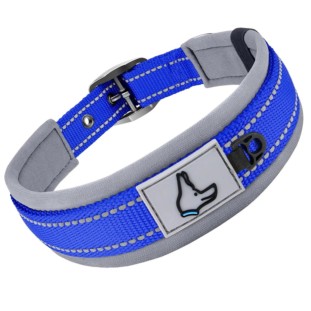 Reflective Padded Dog Collar - Heavy Duty Nylon & Neoprene