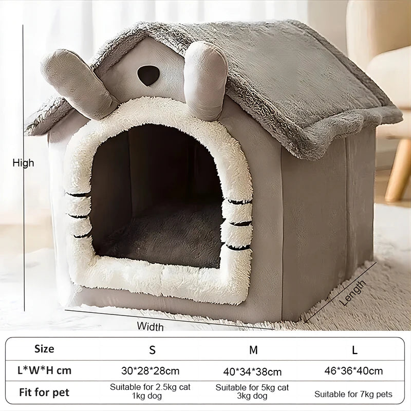 Warm Pet House for Dogs & Cats – Detachable Washable Bed for Small Pets
