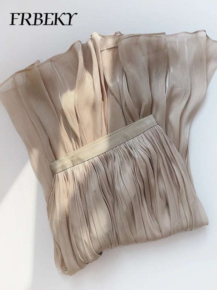 Women’s Summer Pleated A-Line Skirt – High Waist Slim Long Skirt, Elegant Streetwear