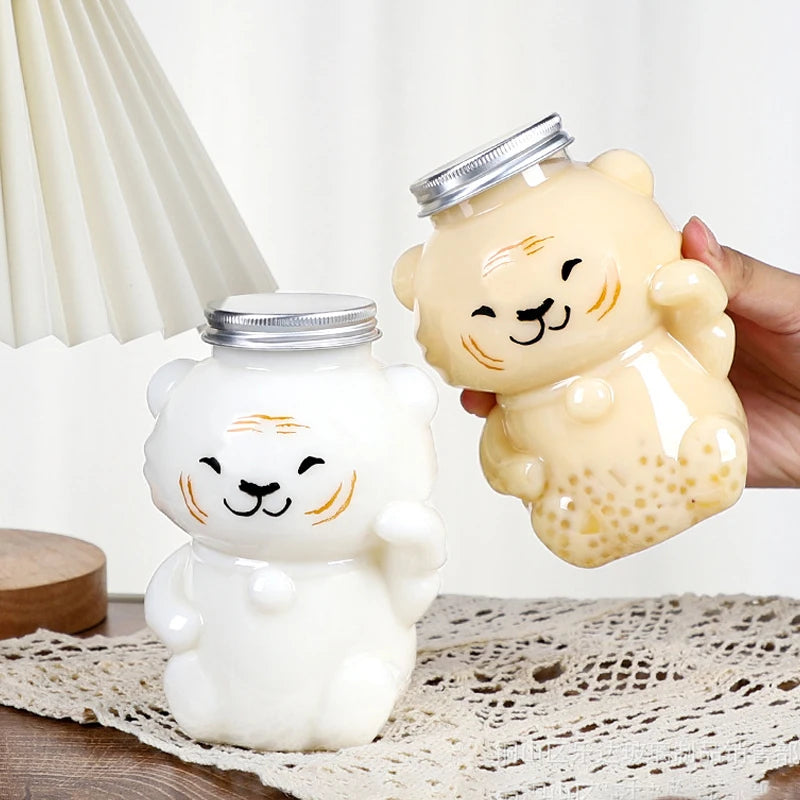 Disposable Drink Bottles Juice Storage Bottles Beverage Milk Tea Bottles Cute Bear Juice Drink Milk Tea Sealed Bottle - PULSE MART