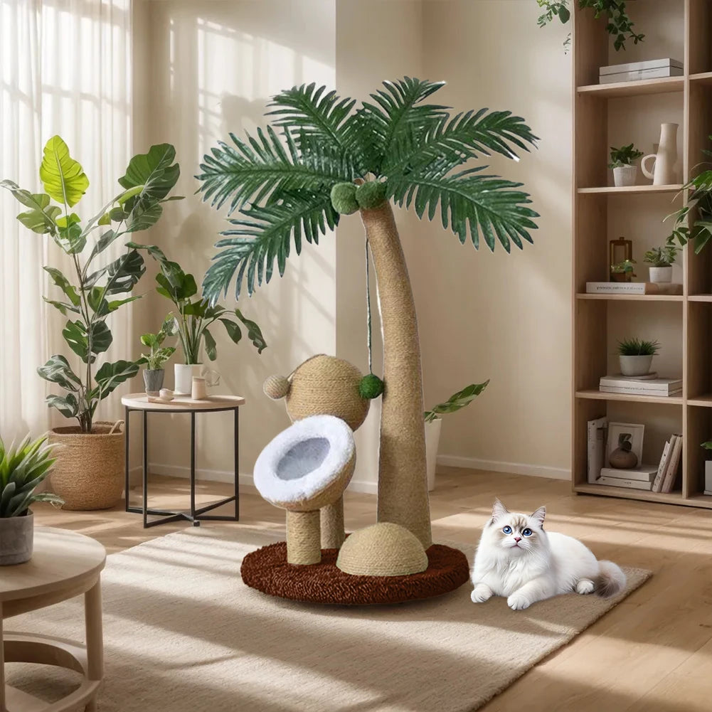 Coconut Tree Cat Scratching Post - Interactive Natural Sisal Rope Pole