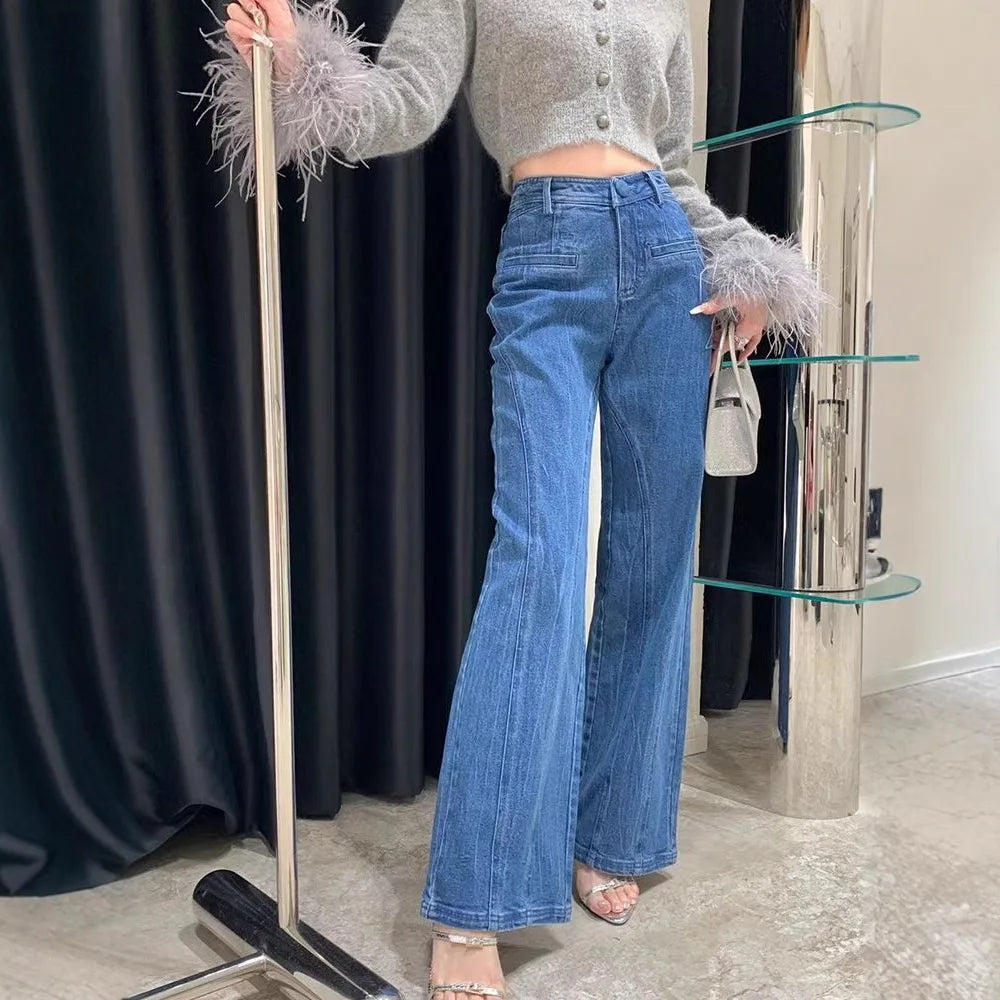 Denim Pant Jeans WomeWiden g L Leong Pants High Waist Bow Straight Trousers - PULSE MART