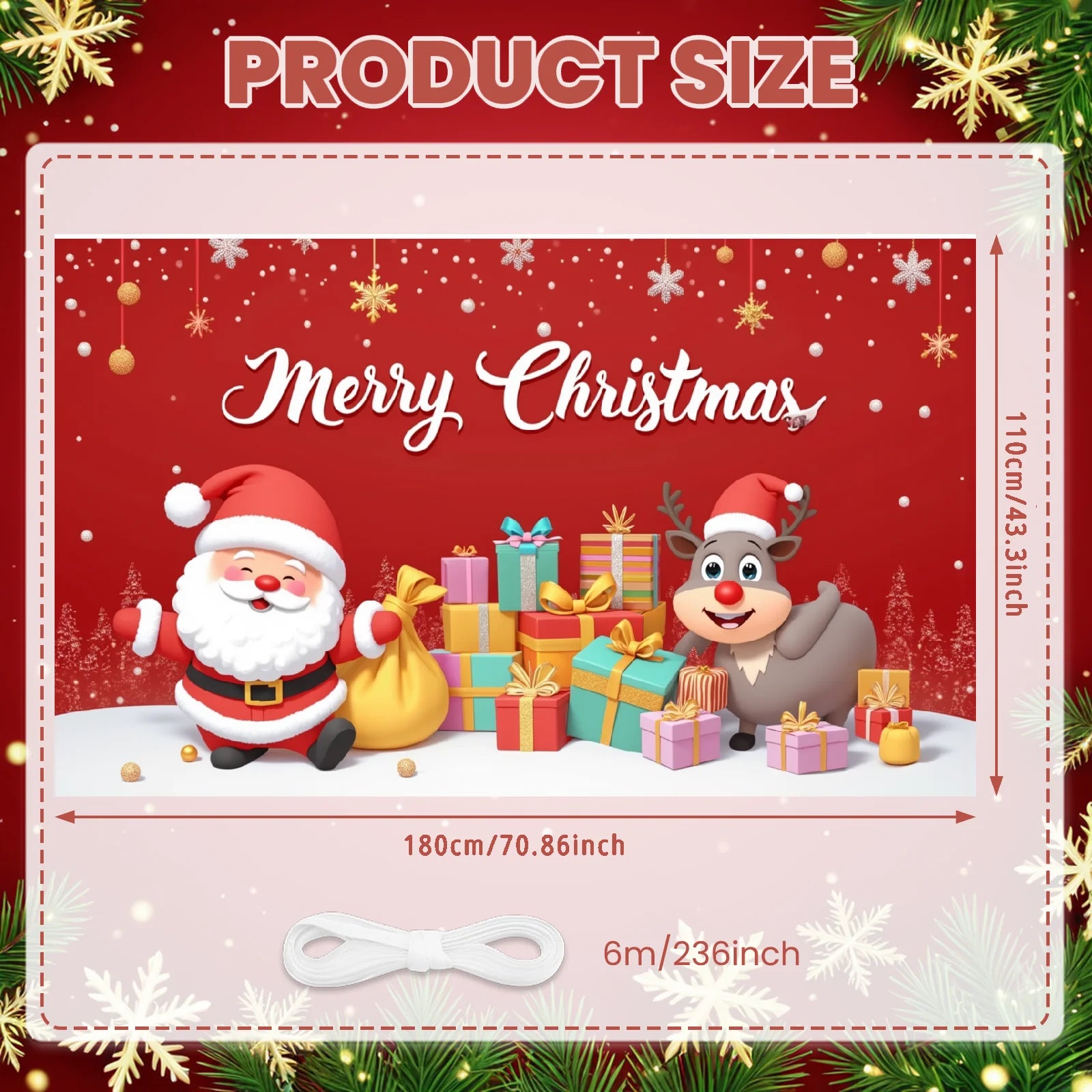 Merry Christmas Santa Decoration Festive Banner Polyester Snowy Scene Winter Holiday for Christmas Party Decor Seasonal Celebrat