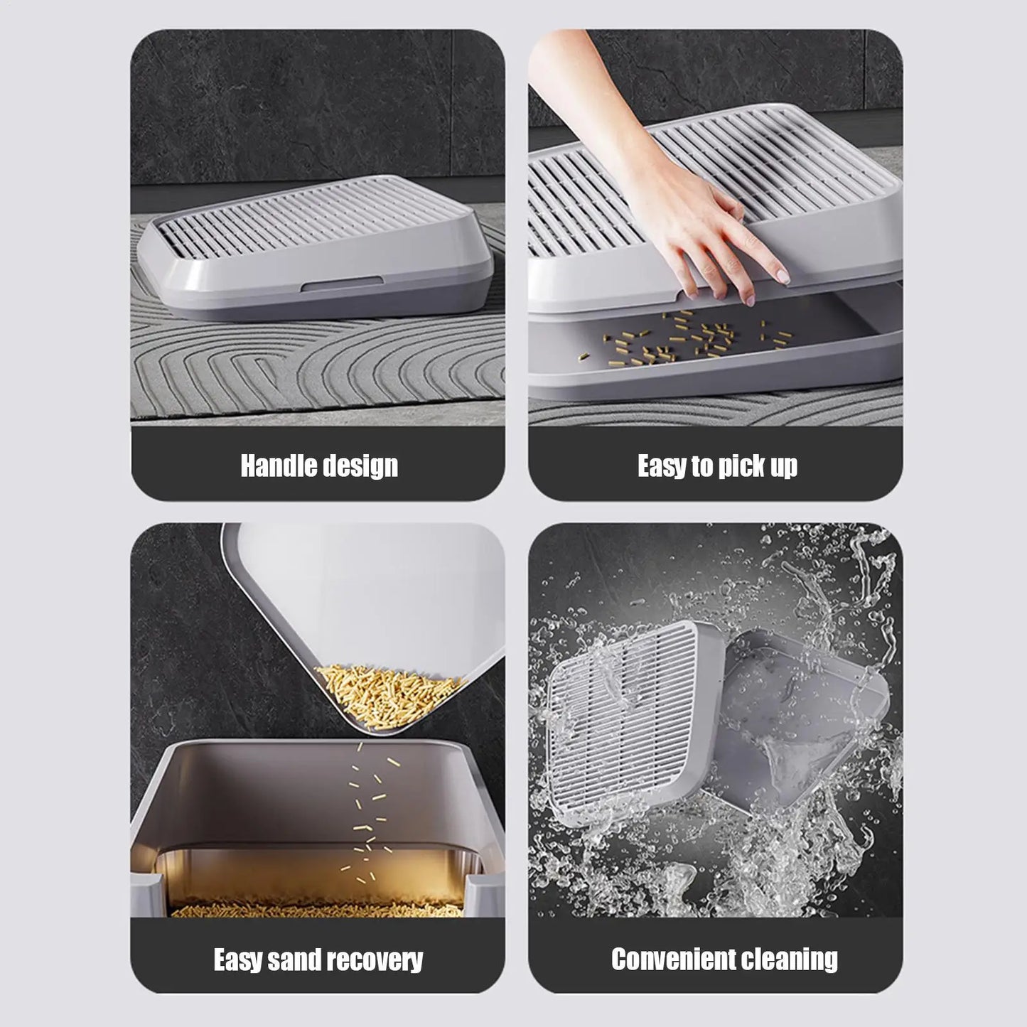 Cat Litter Tray with Double-Layer Filtration Ramp – Anti-Tracking Non-Slip Sand Control Tray