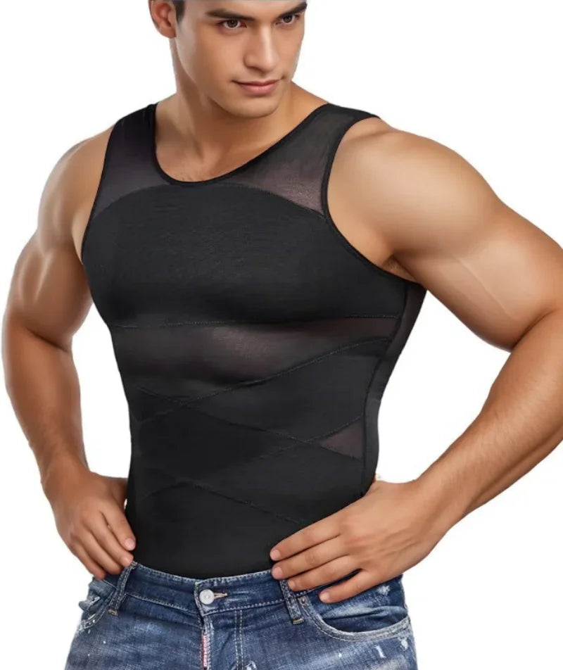 Men’s Compression Shirt – Slimming Shapewear Vest for Chest &amp; Abdomen Control