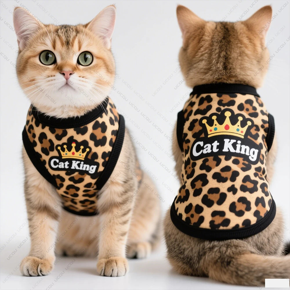 Cat King Leopard Print Cat Vest – Lightweight Summer Cat Clothing for Cats & Small Dogs