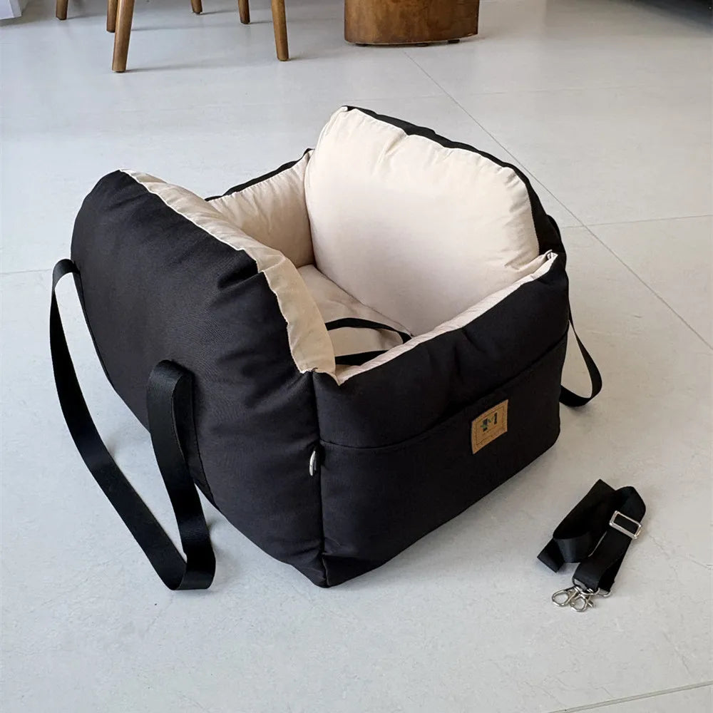 Four-Season Dog Car Seat with Safety Belt, Washable Pet Booster Nest