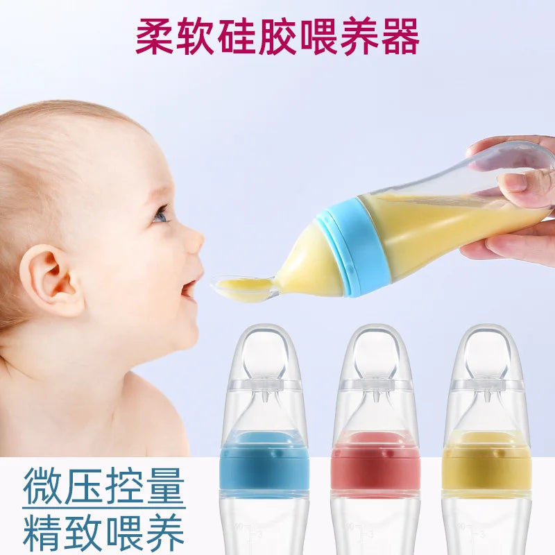 Baby Silicone Squeezing Feeding Bottle Newborn Baby Training Spoon Infant Cereal Food Supplement Feeder Bbay Safe Tableware - PULSE MART