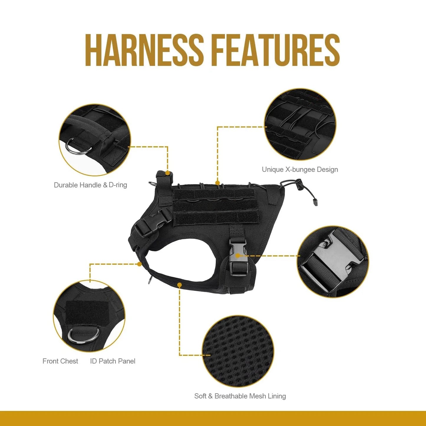 Tactical Service Dog Harness: No-Pull Vest with Hook & Loop Panels