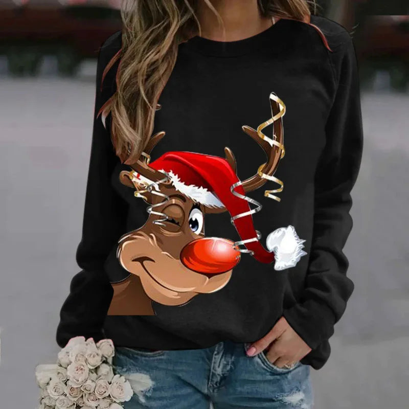 Ladies Christmas Hoodies Winter Christmas Round Collar Hoodie Sweatshirt  Streetwear