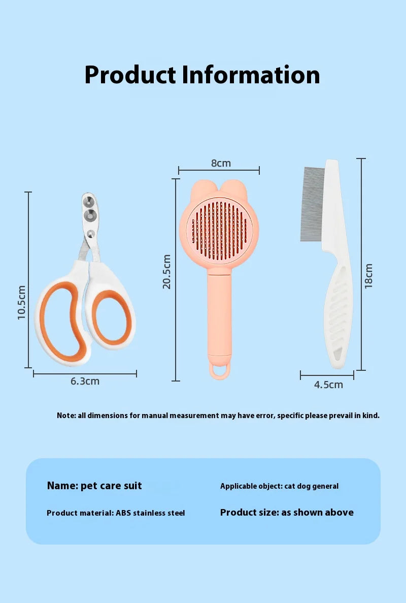 3-Piece Cat Grooming Kit – Cat Nail Clippers, Grooming Brush & Flea Comb Set