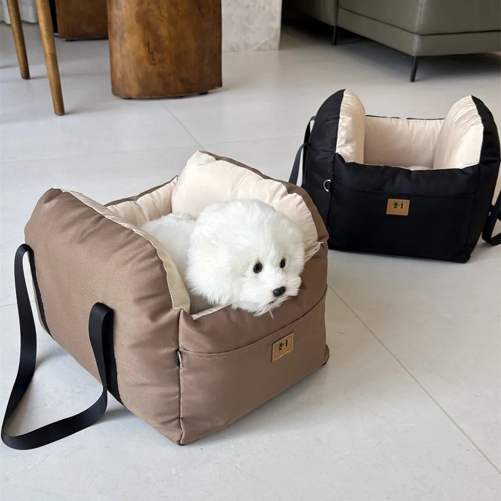 Four-Season Dog Car Seat with Safety Belt, Washable Pet Booster Nest