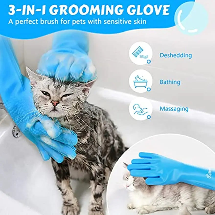 Pet Bathing Gloves – Silicone Grooming & Hair Removal Scrubber for Dogs & Cats