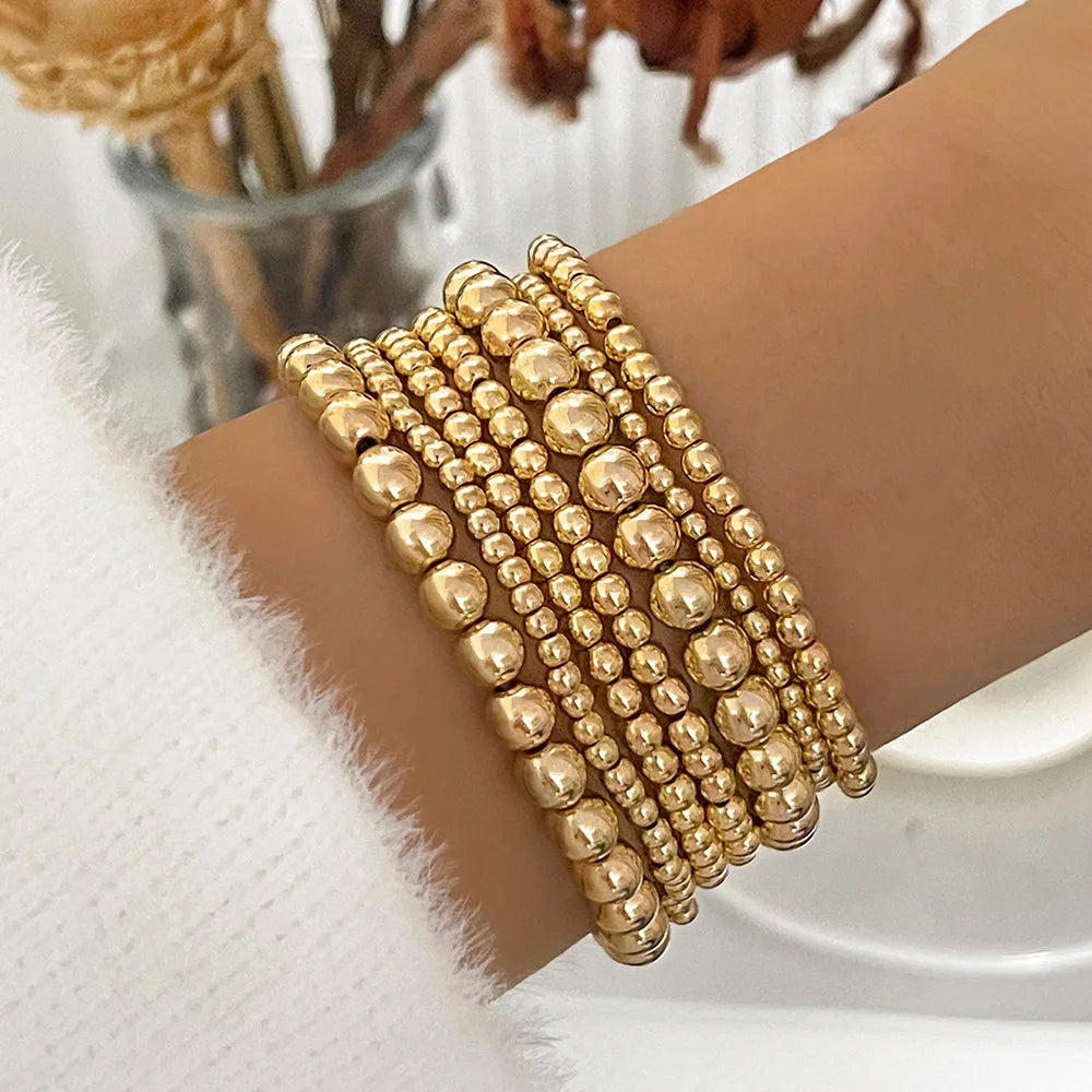 New Beaded Bracelets for Women Charm Link Chain Bracelets Bangles Handmade Gold Color