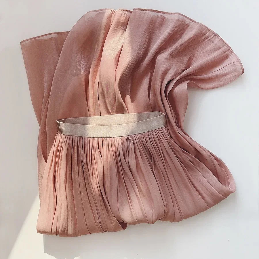 Women’s Summer Pleated A-Line Skirt – High Waist Slim Long Skirt, Elegant Streetwear