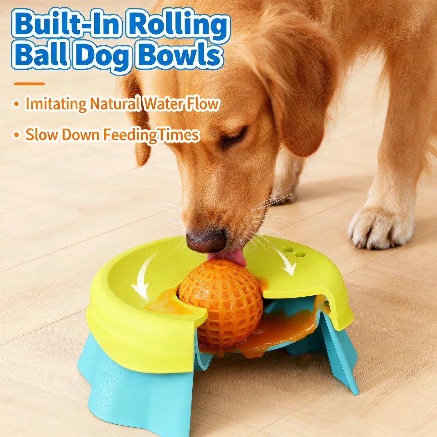 Rolling Ball Liquid Slow Feeder Dog Bowl - Interactive Anti-Slip Lick Toy