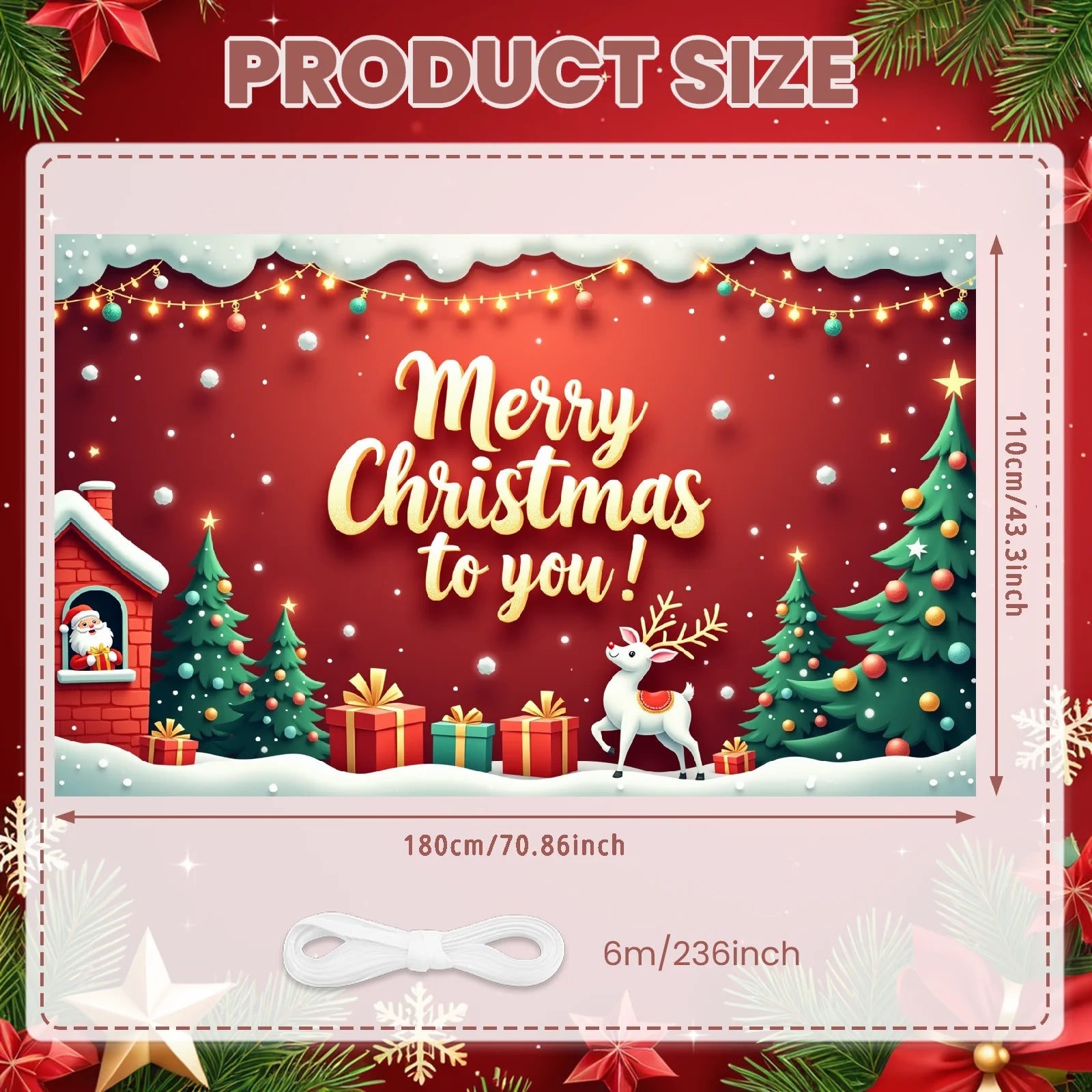 Merry Christmas Santa Decoration Festive Banner Polyester Snowy Scene Winter Holiday for Christmas Party Decor Seasonal Celebrat