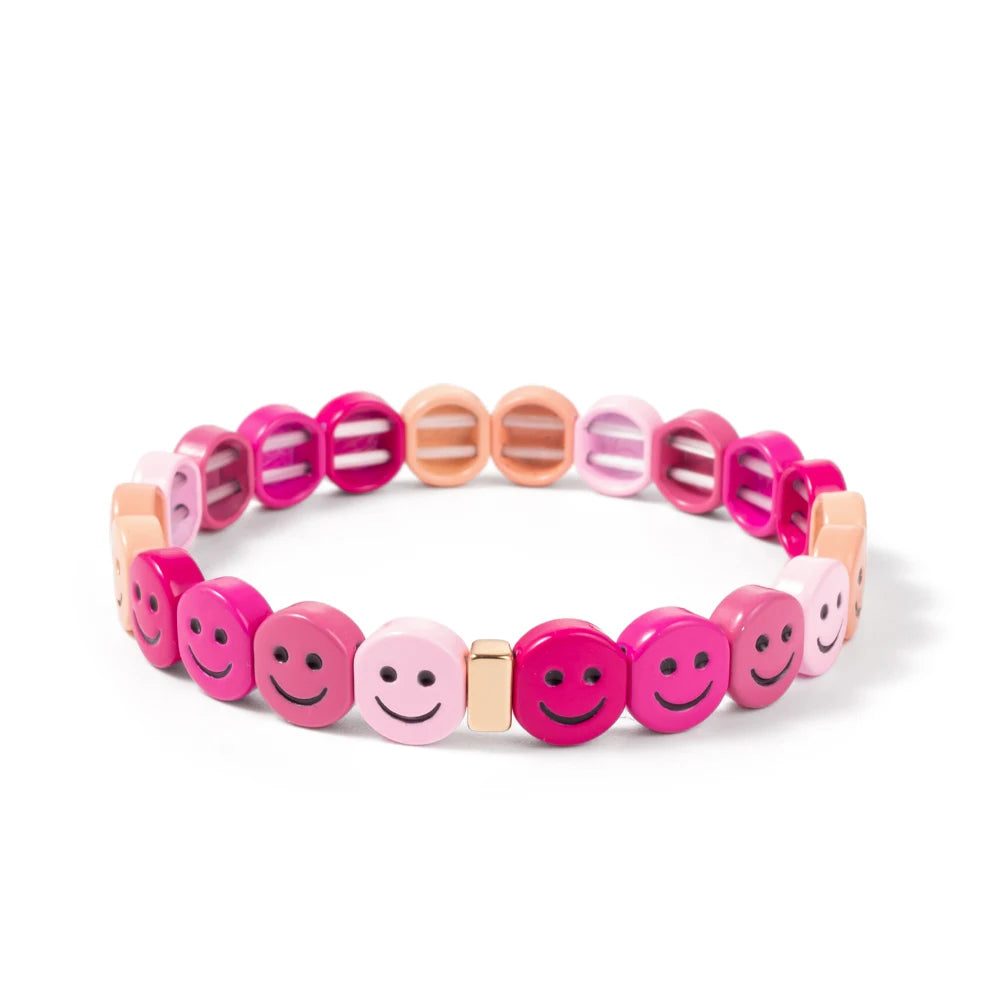 2024 New Enamel Bracelets For Women Happy Beaded Elastic Bangle Hand Accessory