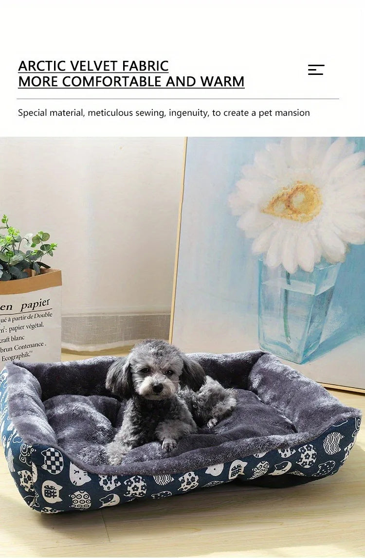 Winter Dog Bed Sofa Mat, Plush Calming Pet Basket Cushion