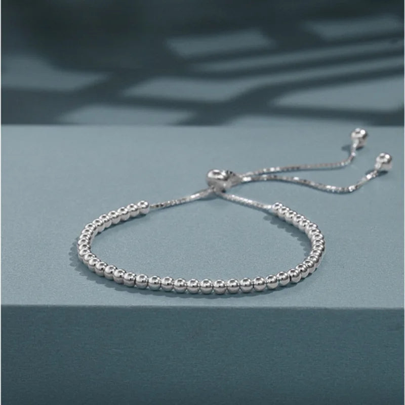 925 Sterling Silver Beads Bracelets for Women 100% Solid Adjustable Handmade
